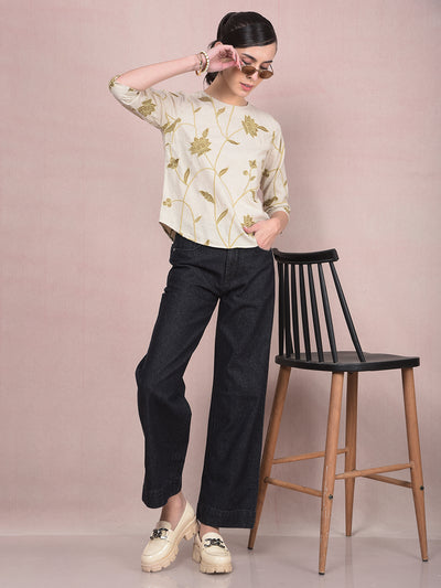 Pink Embroidered Linen Top-Women Tops-Crimsoune Club