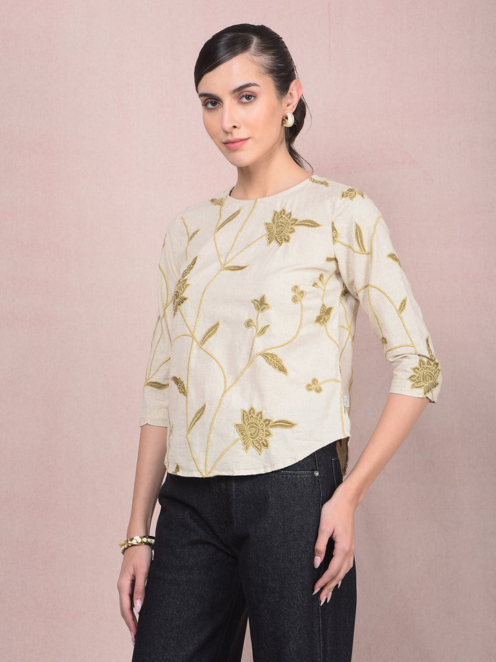 Pink Embroidered Linen Top-Women Tops-Crimsoune Club