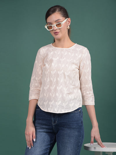 Peach Embroidered 100% Cotton Top-Women Tops-Crimsoune Club