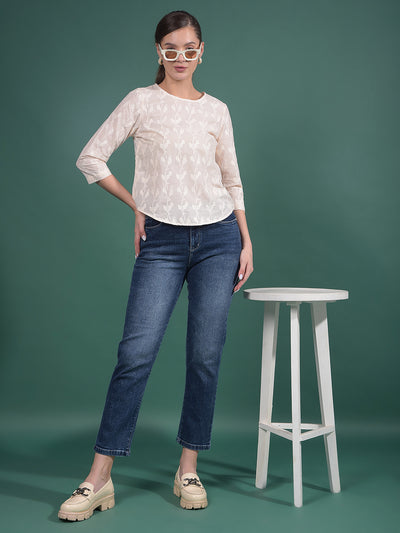 Peach Embroidered 100% Cotton Top-Women Tops-Crimsoune Club