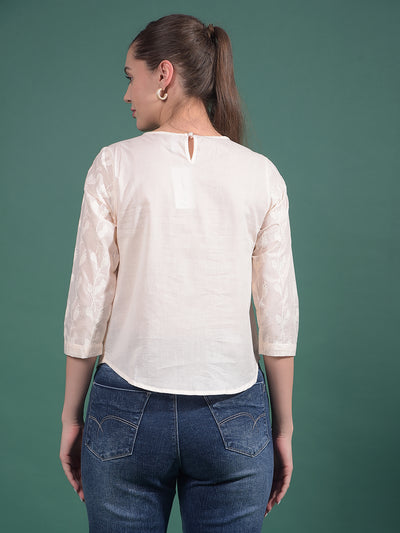 Peach Embroidered 100% Cotton Top-Women Tops-Crimsoune Club