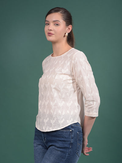 Peach Embroidered 100% Cotton Top-Women Tops-Crimsoune Club