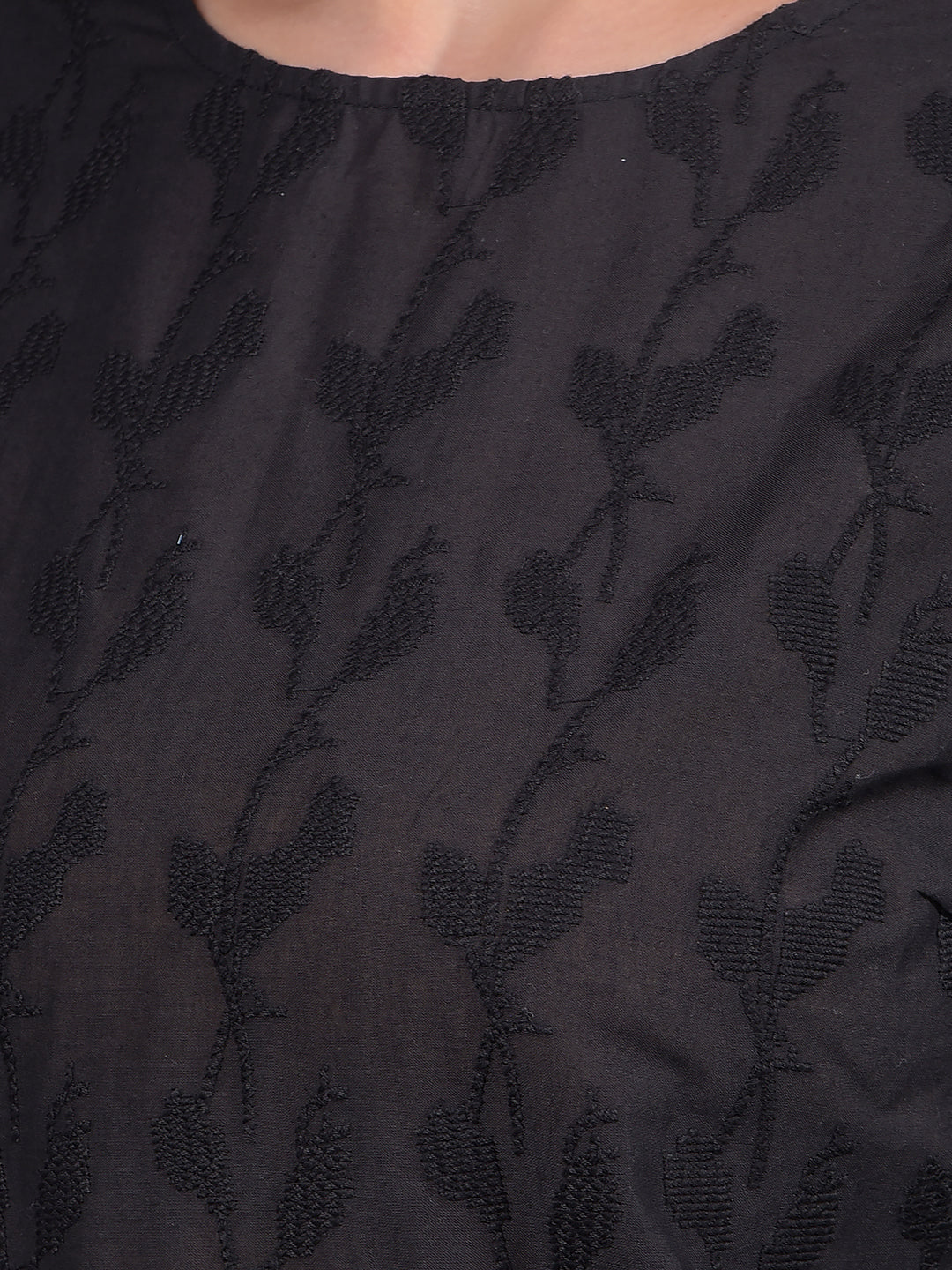 Black Embroidered 100% Cotton Top-Women Tops-Crimsoune Club