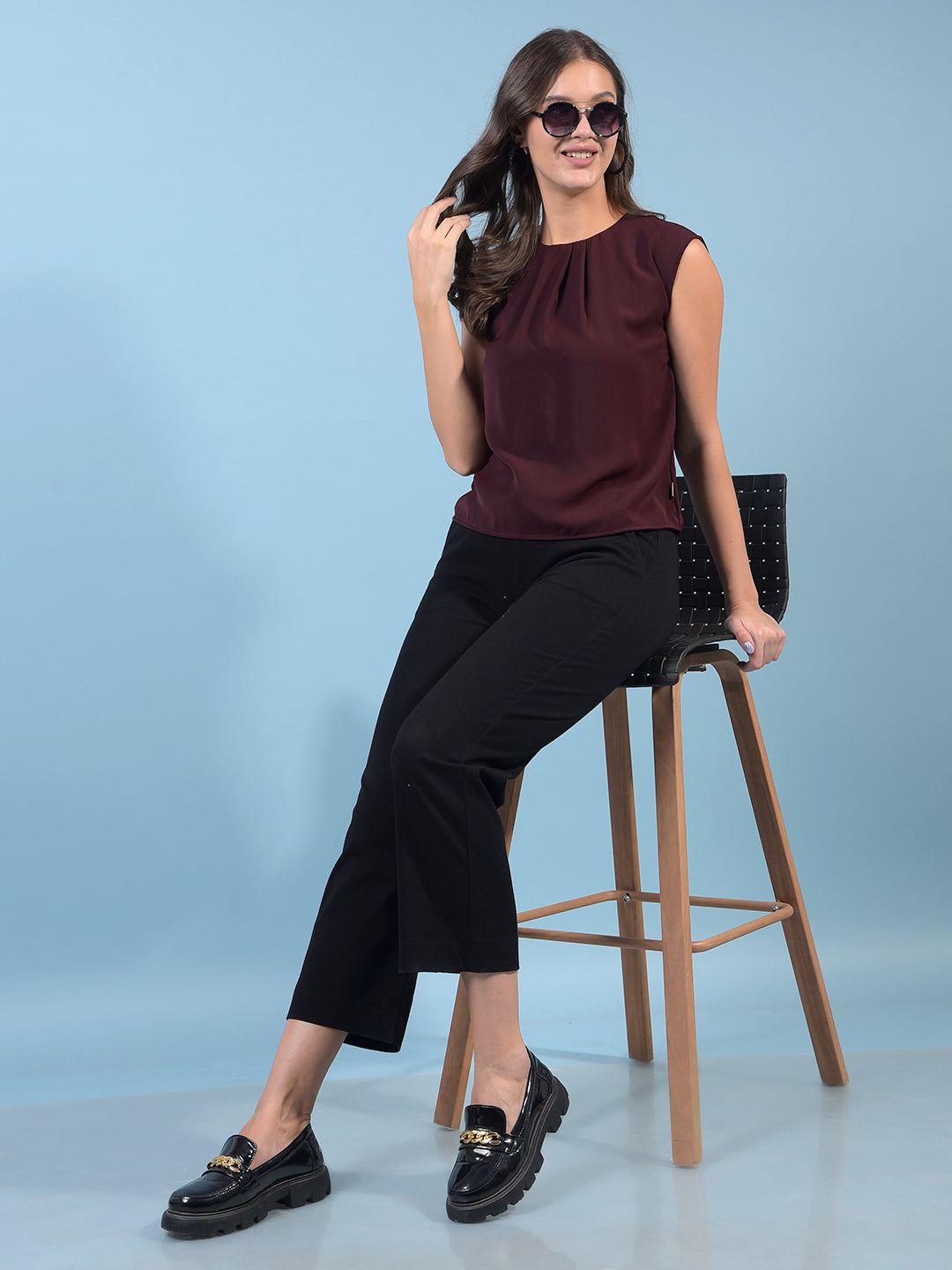 Women's Wine Sleeveless Top-Women Tops-Crimsoune Club