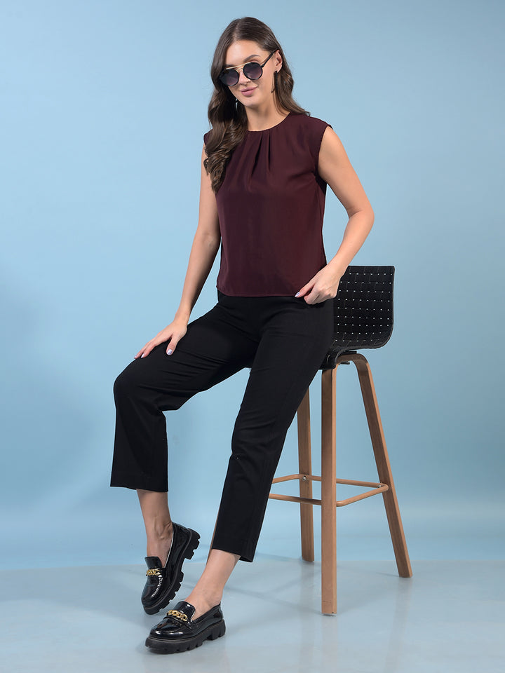 Women's Wine Sleeveless Top-Women Tops-Crimsoune Club