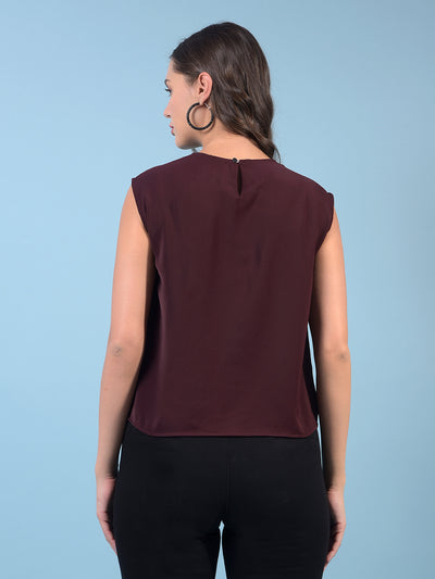 Women's Wine Sleeveless Top-Women Tops-Crimsoune Club