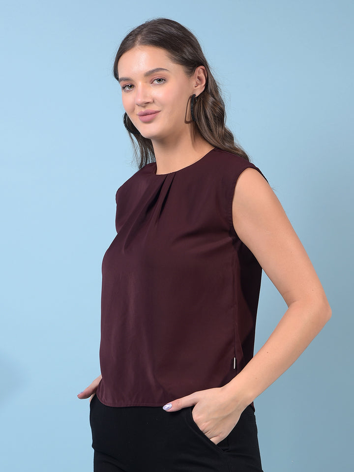 Women's Wine Sleeveless Top-Women Tops-Crimsoune Club
