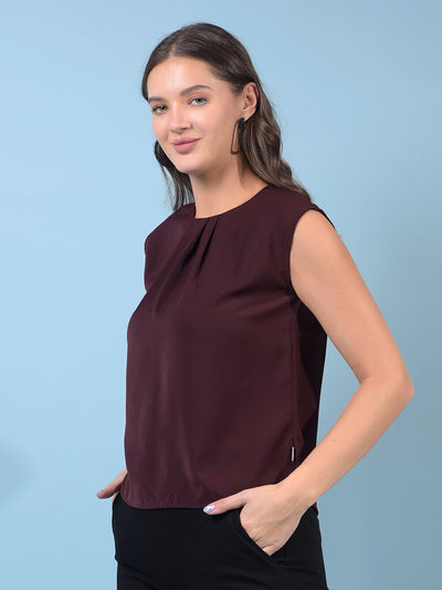 Women's Wine Sleeveless Top-Women Tops-Crimsoune Club