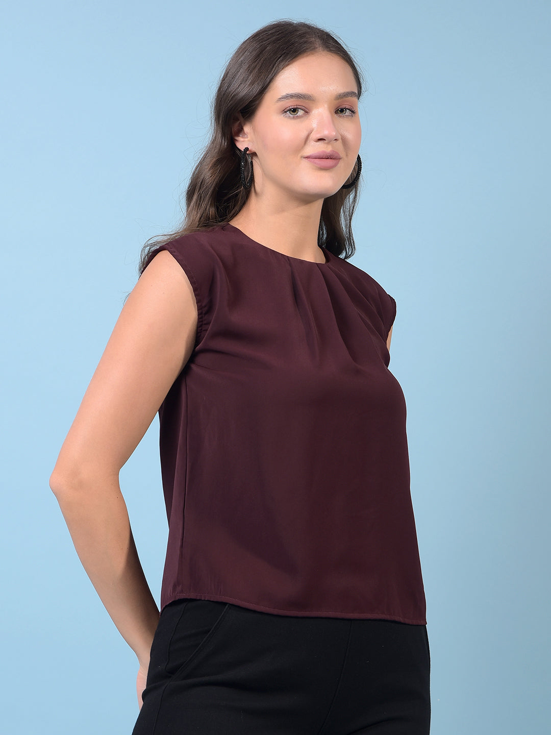 Women's Wine Sleeveless Top-Women Tops-Crimsoune Club