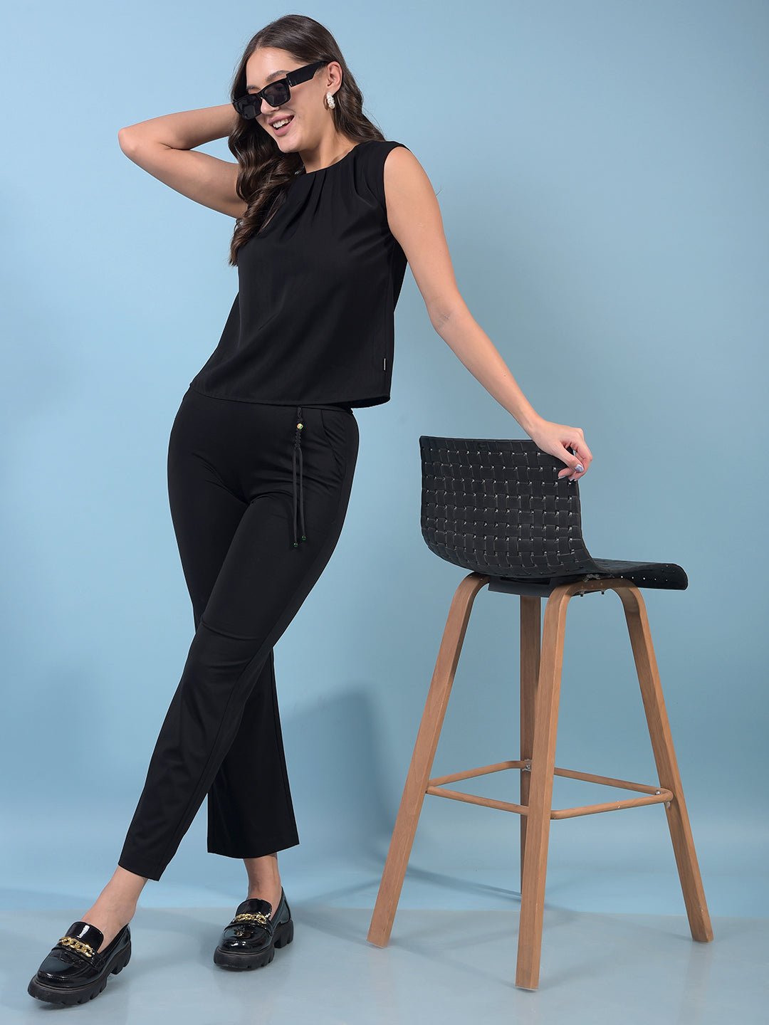 Women's Black Sleeveless Top-Women Tops-Crimsoune Club