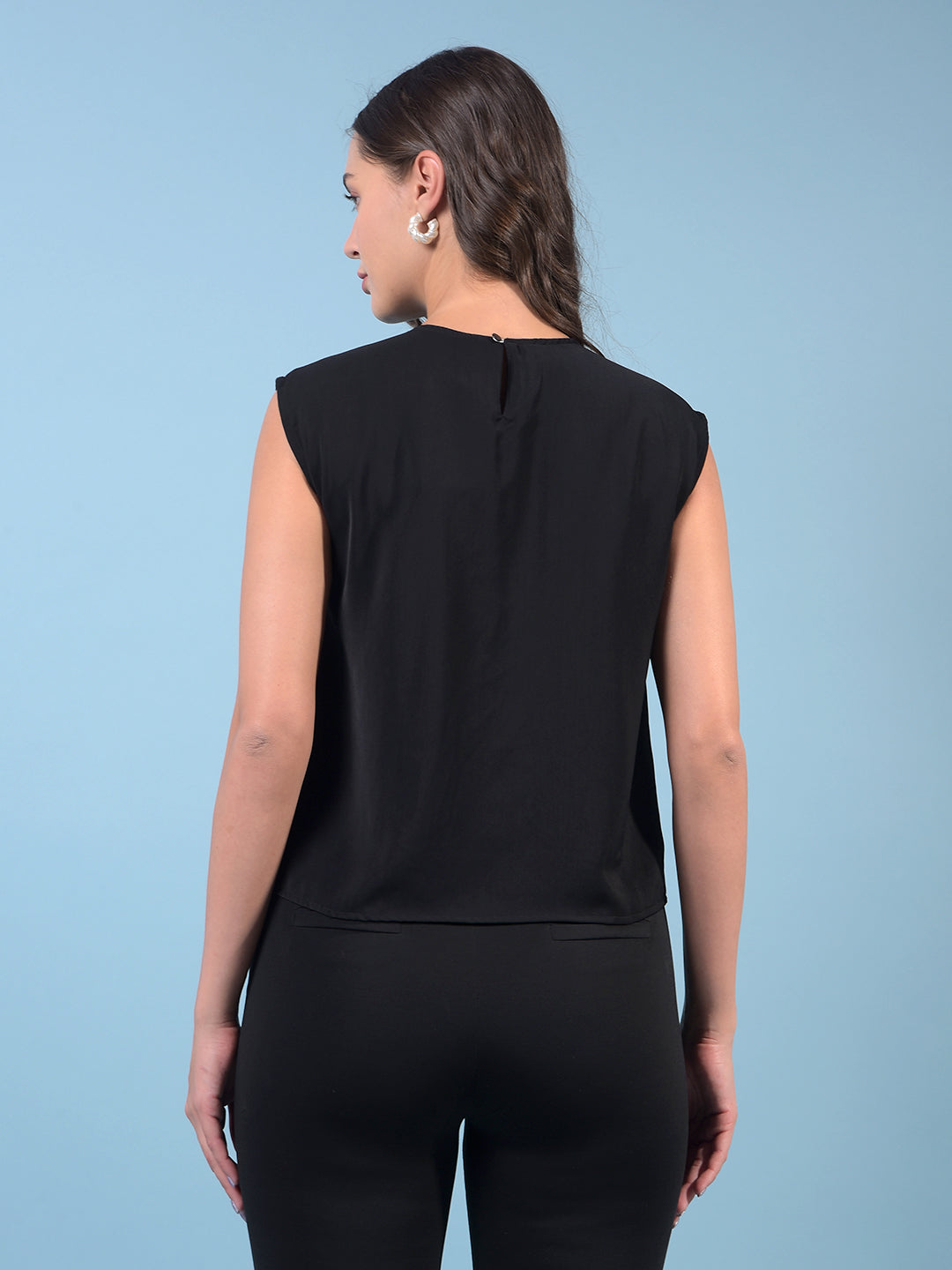 Women's Black Sleeveless Top-Women Tops-Crimsoune Club