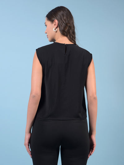 Women's Black Sleeveless Top-Women Tops-Crimsoune Club