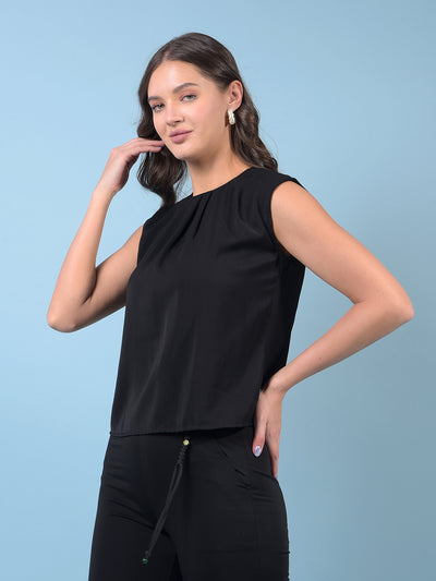 Women's Black Sleeveless Top-Women Tops-Crimsoune Club