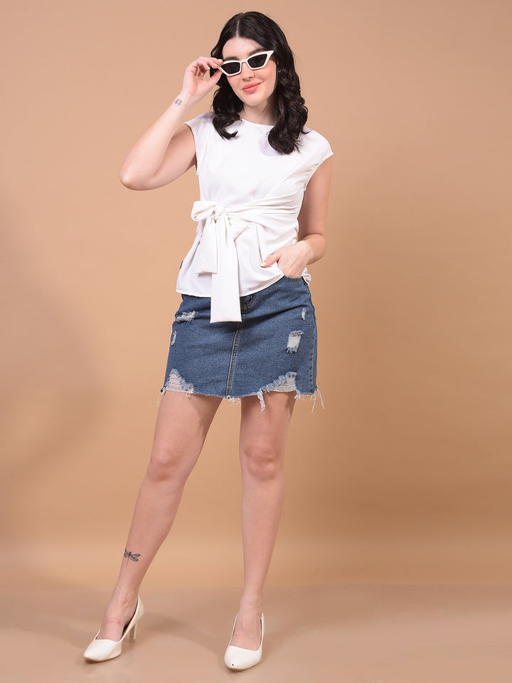 Women's White Sleeveless Tie-Up Top-Women Tops-Crimsoune Club