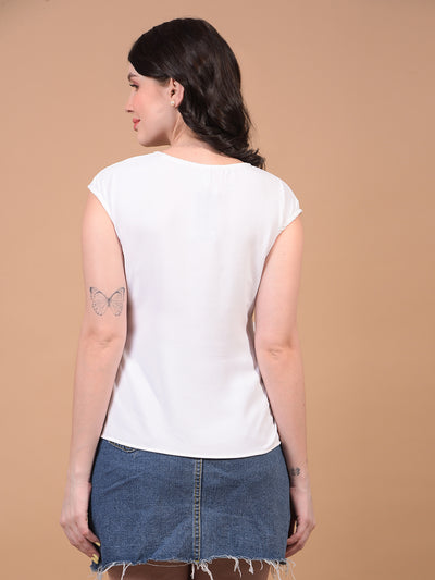 Women's White Sleeveless Tie-Up Top-Women Tops-Crimsoune Club