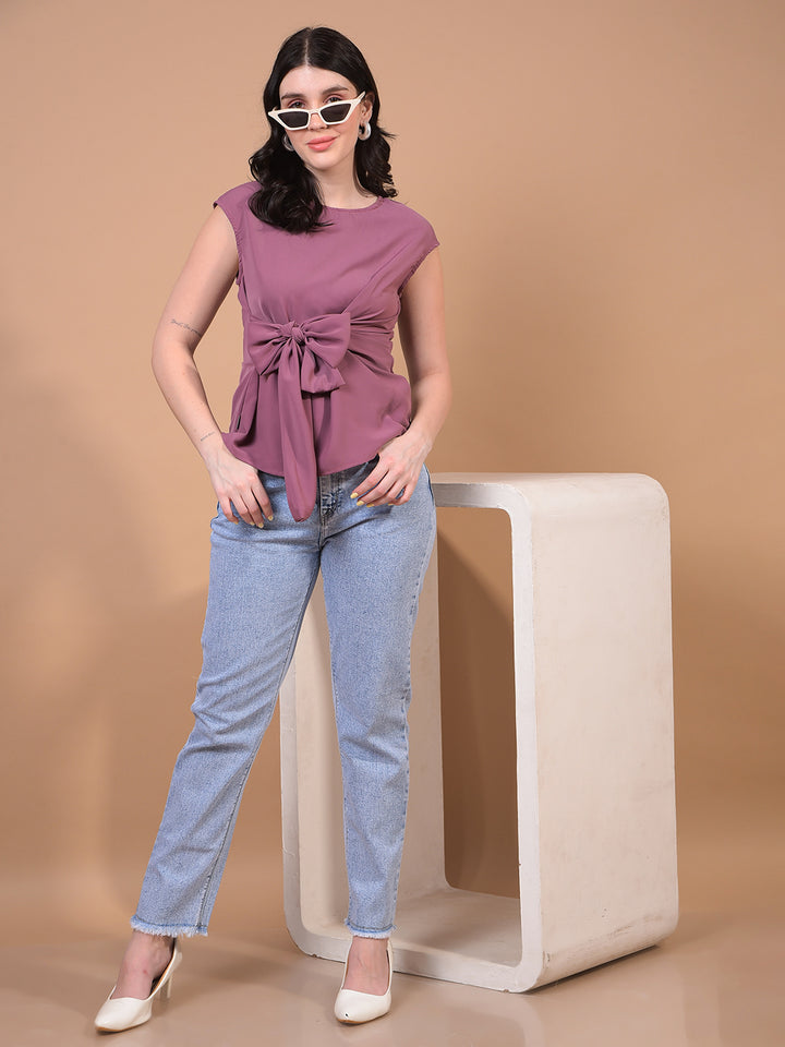 Women's Purple Sleeveless Tie-Up Top-Women Tops-Crimsoune Club