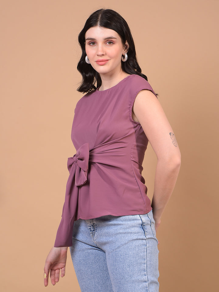 Women's Purple Sleeveless Tie-Up Top-Women Tops-Crimsoune Club