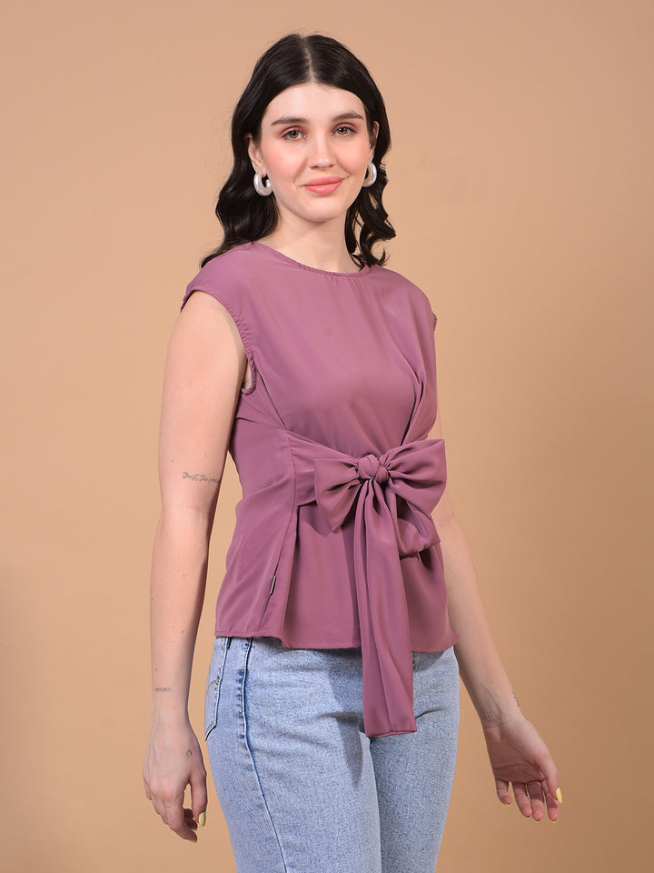 Women's Purple Sleeveless Tie-Up Top-Women Tops-Crimsoune Club