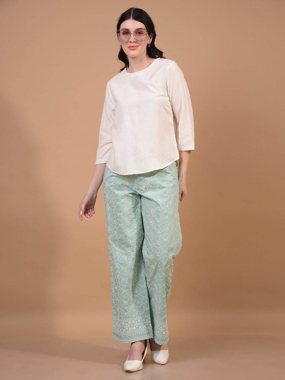 Women's White Linen Top-Women Tops-Crimsoune Club