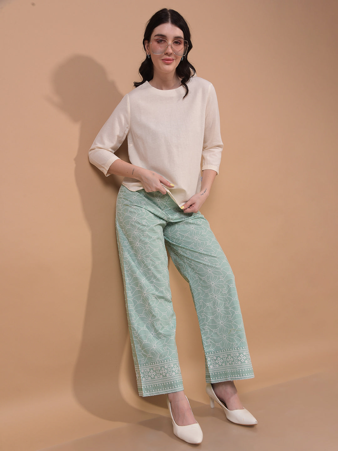 Women's White Linen Top-Women Tops-Crimsoune Club