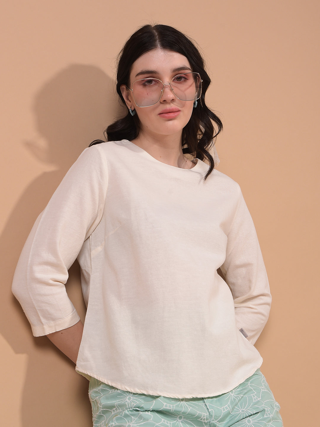 Women's White Linen Top-Women Tops-Crimsoune Club