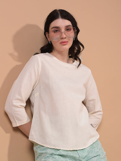 Women's White Linen Top-Women Tops-Crimsoune Club