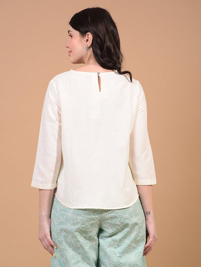Women's White Linen Top-Women Tops-Crimsoune Club