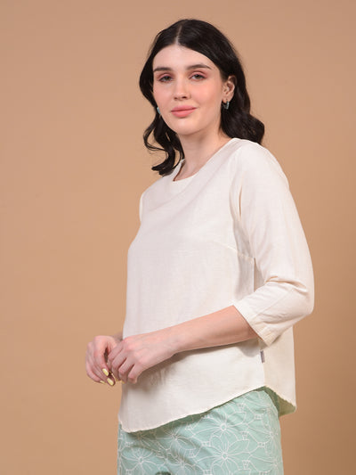 Women's White Linen Top-Women Tops-Crimsoune Club
