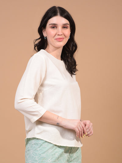 Women's White Linen Top-Women Tops-Crimsoune Club