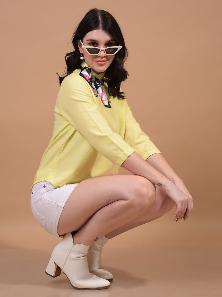 Women's Yellow Linen Top-Women Tops-Crimsoune Club
