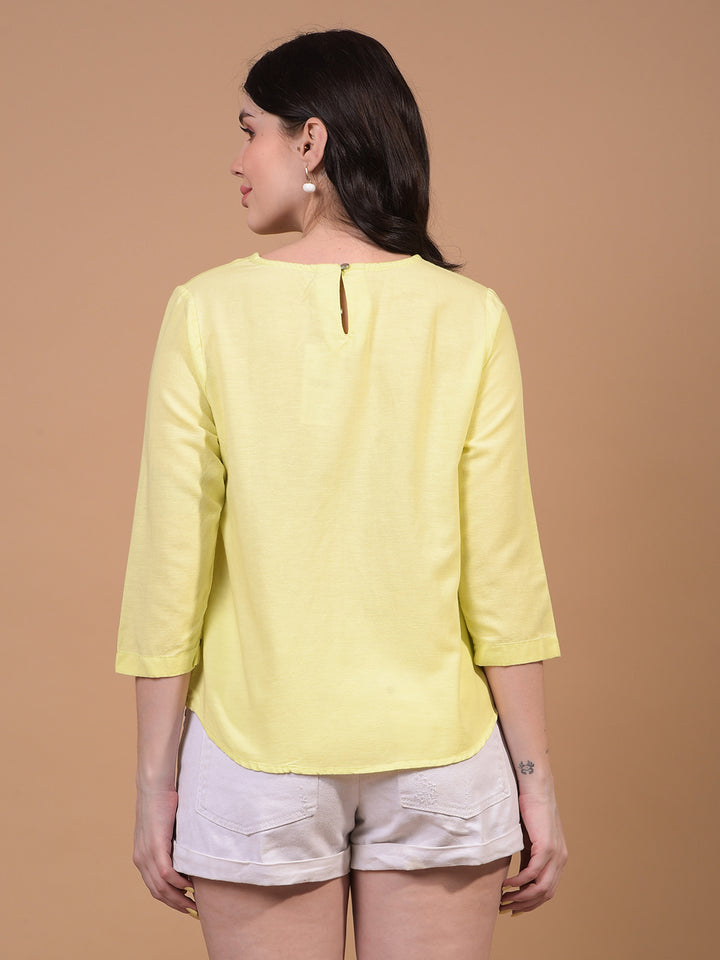 Women's Yellow Linen Top-Women Tops-Crimsoune Club