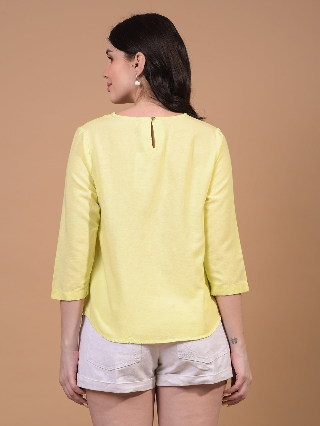 Women's Yellow Linen Top-Women Tops-Crimsoune Club