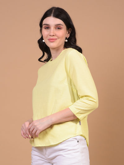 Women's Yellow Linen Top-Women Tops-Crimsoune Club