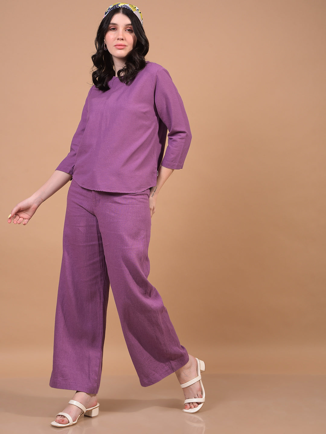 Women's Purple Linen Top-Women Tops-Crimsoune Club