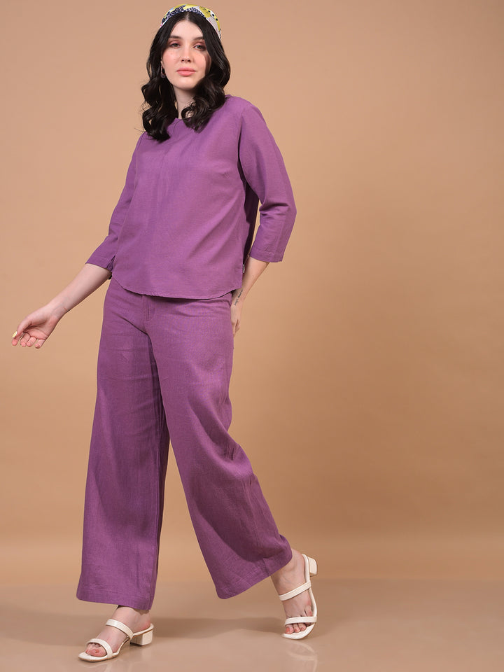 Women's Purple Linen Top-Women Tops-Crimsoune Club