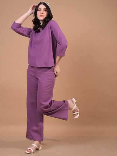 Women's Purple Linen Top-Women Tops-Crimsoune Club