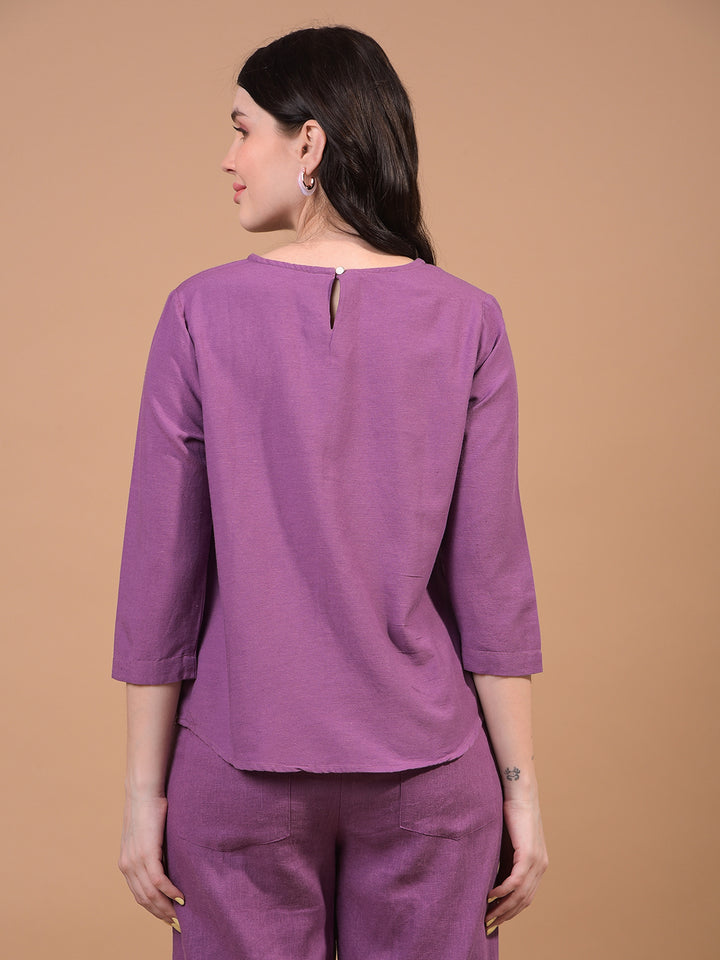Women's Purple Linen Top-Women Tops-Crimsoune Club