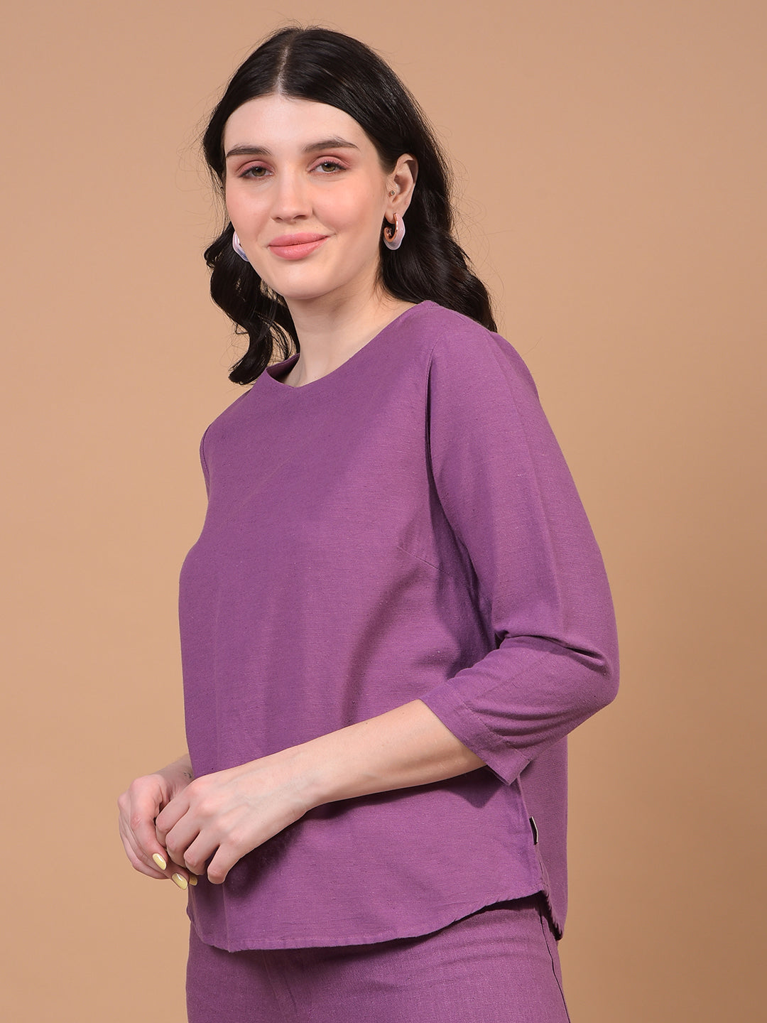 Women's Purple Linen Top-Women Tops-Crimsoune Club