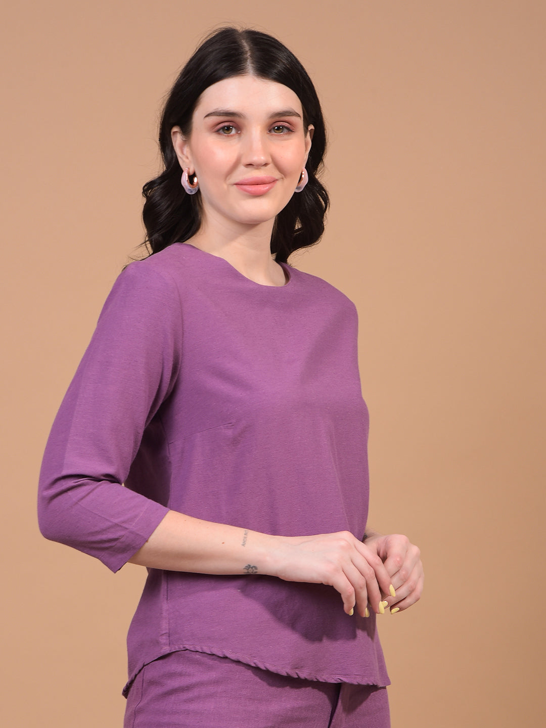 Women's Purple Linen Top-Women Tops-Crimsoune Club