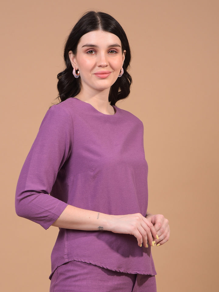 Women's Purple Linen Top-Women Tops-Crimsoune Club