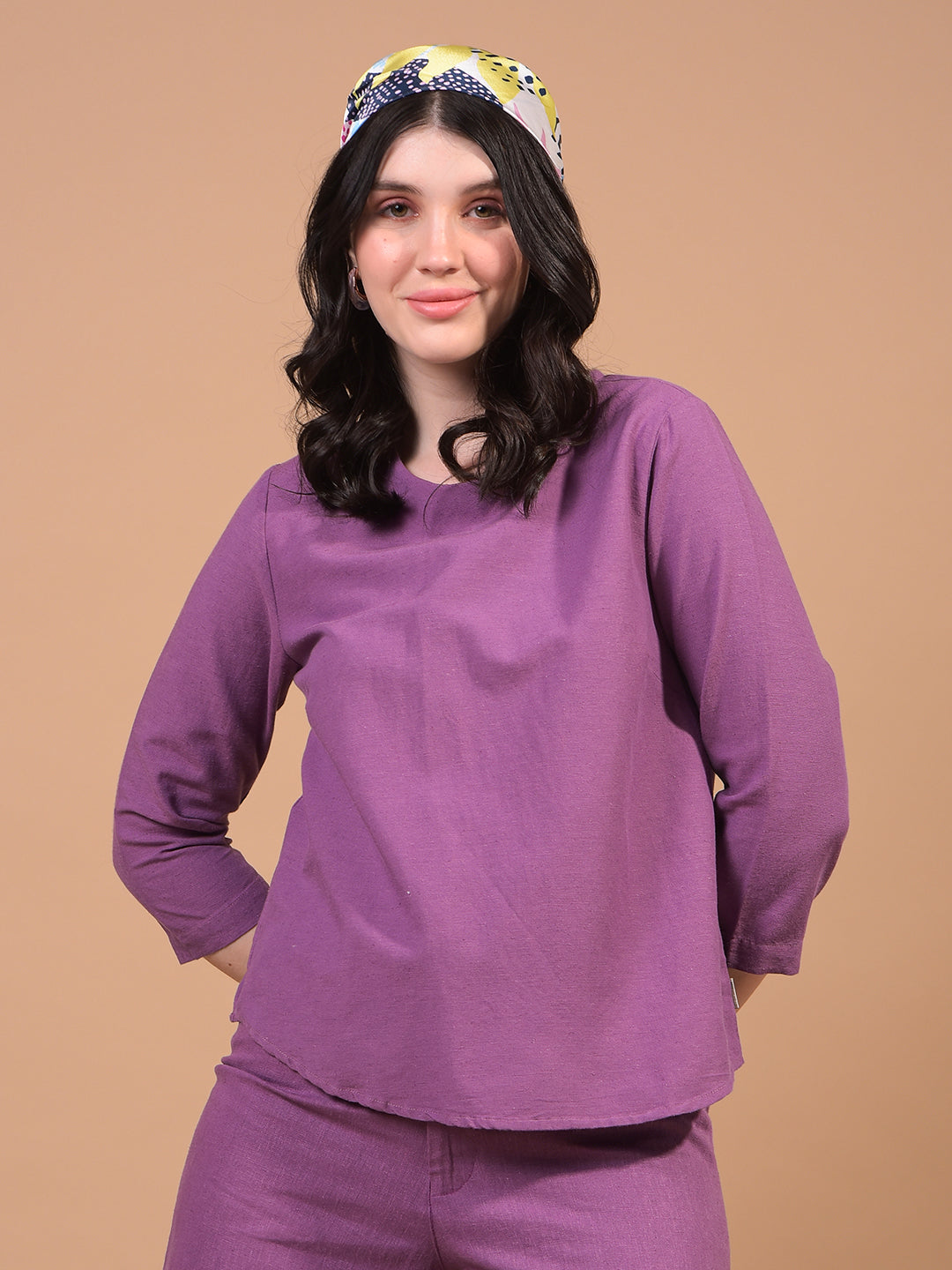 Women's Purple Linen Top-Women Tops-Crimsoune Club