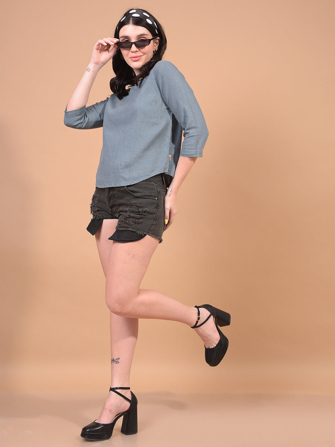 Women's Green Linen Top-Women Tops-Crimsoune Club