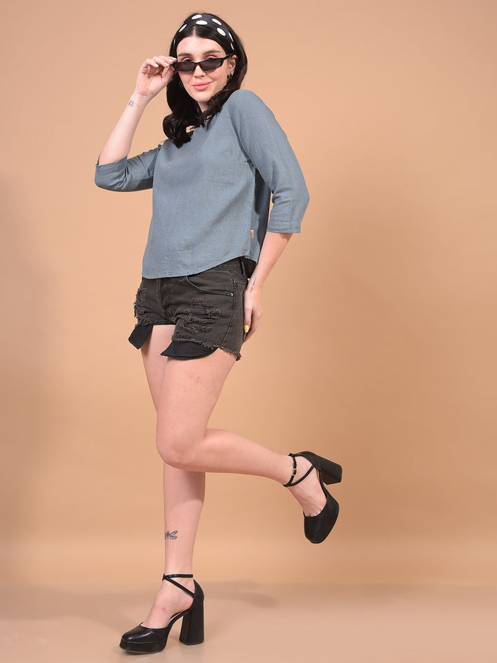 Women's Green Linen Top-Women Tops-Crimsoune Club