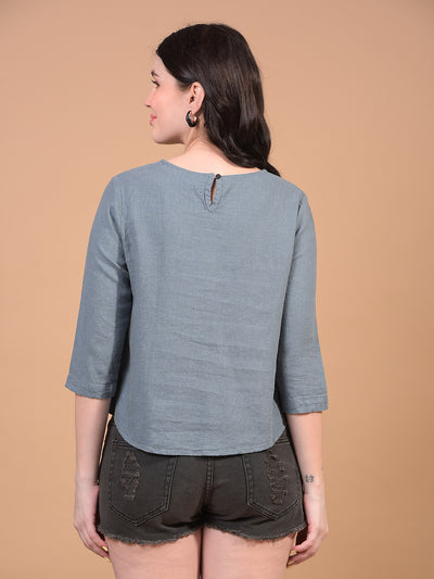 Women's Green Linen Top-Women Tops-Crimsoune Club