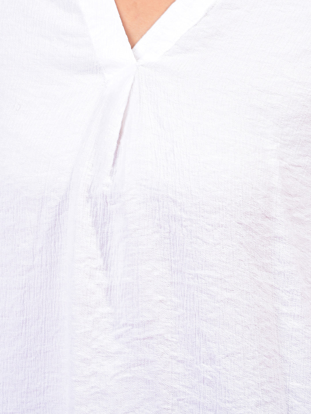 White Textured 3/4th Sleeves Linen Top-Women Tops-Crimsoune Club