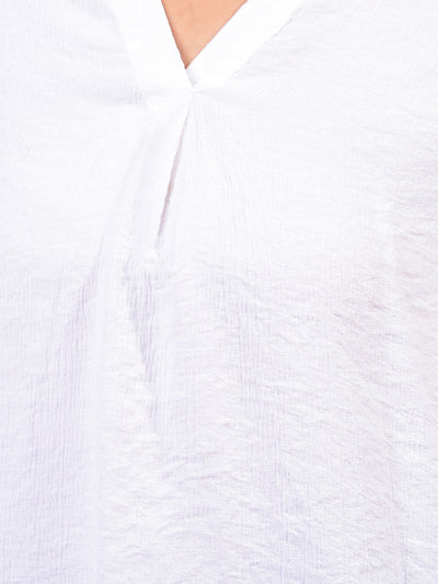 White Textured 3/4th Sleeves Linen Top-Women Tops-Crimsoune Club
