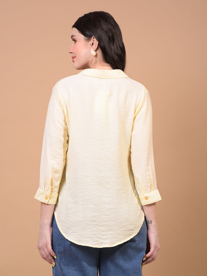 Yellow V-Neck Top-Women Tops-Crimsoune Club
