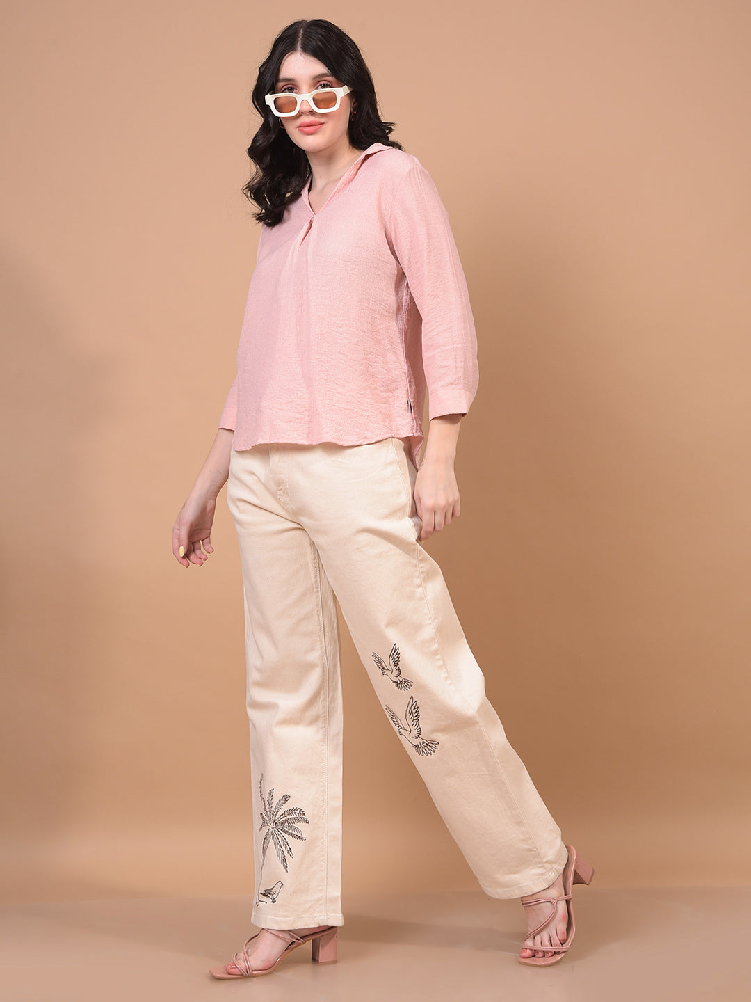 Peach V-Neck Top-Women Tops-Crimsoune Club