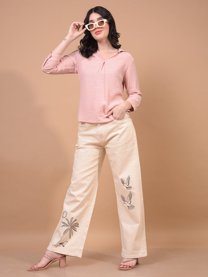 Peach V-Neck Top-Women Tops-Crimsoune Club