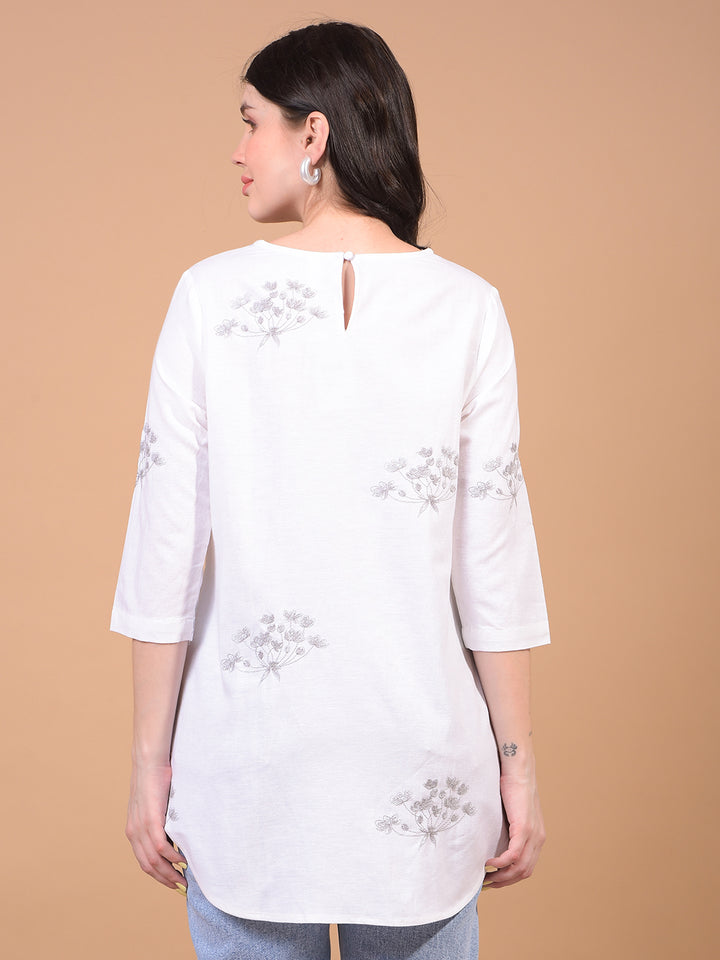 Women's White Embroidered Linen Top-Women Tops-Crimsoune Club